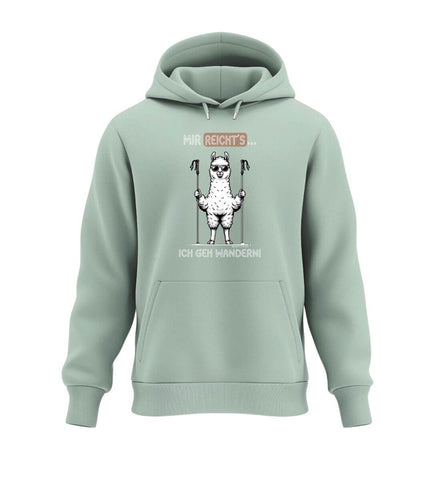 Mir Reichts Ich Geh Wandern Hoodie in Salbeigrün (Aloe) – Produktbild (350 g/m² Bio-Baumwolle) von Rad&Rucksack