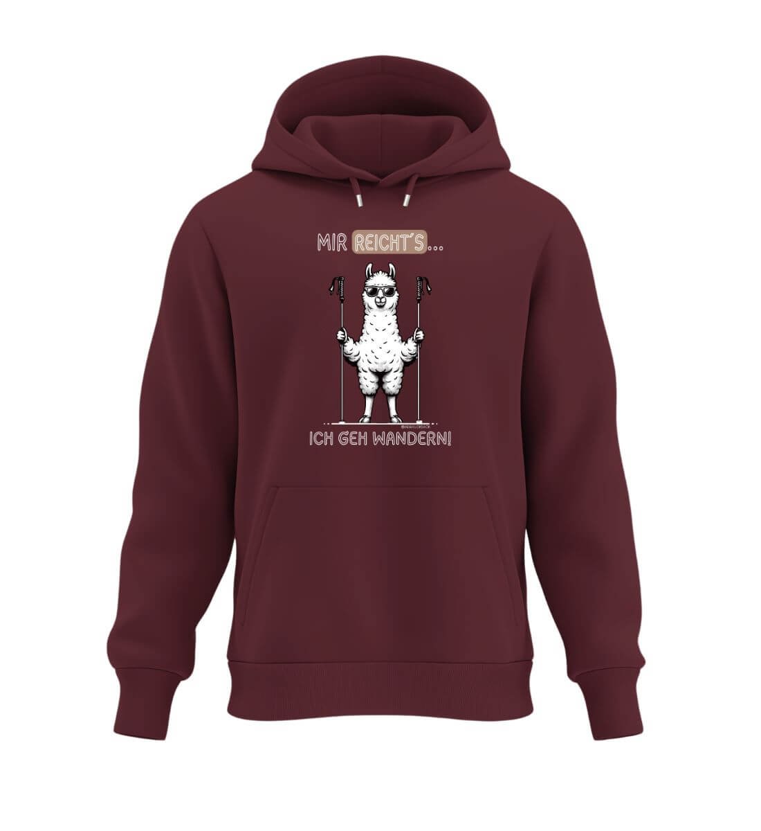 Mir Reichts Ich Geh Wandern Bio Hoodie in Weinrot (Burgundy) – Produktbild (350 g/m² Bio-Baumwolle) von Rad&Rucksack