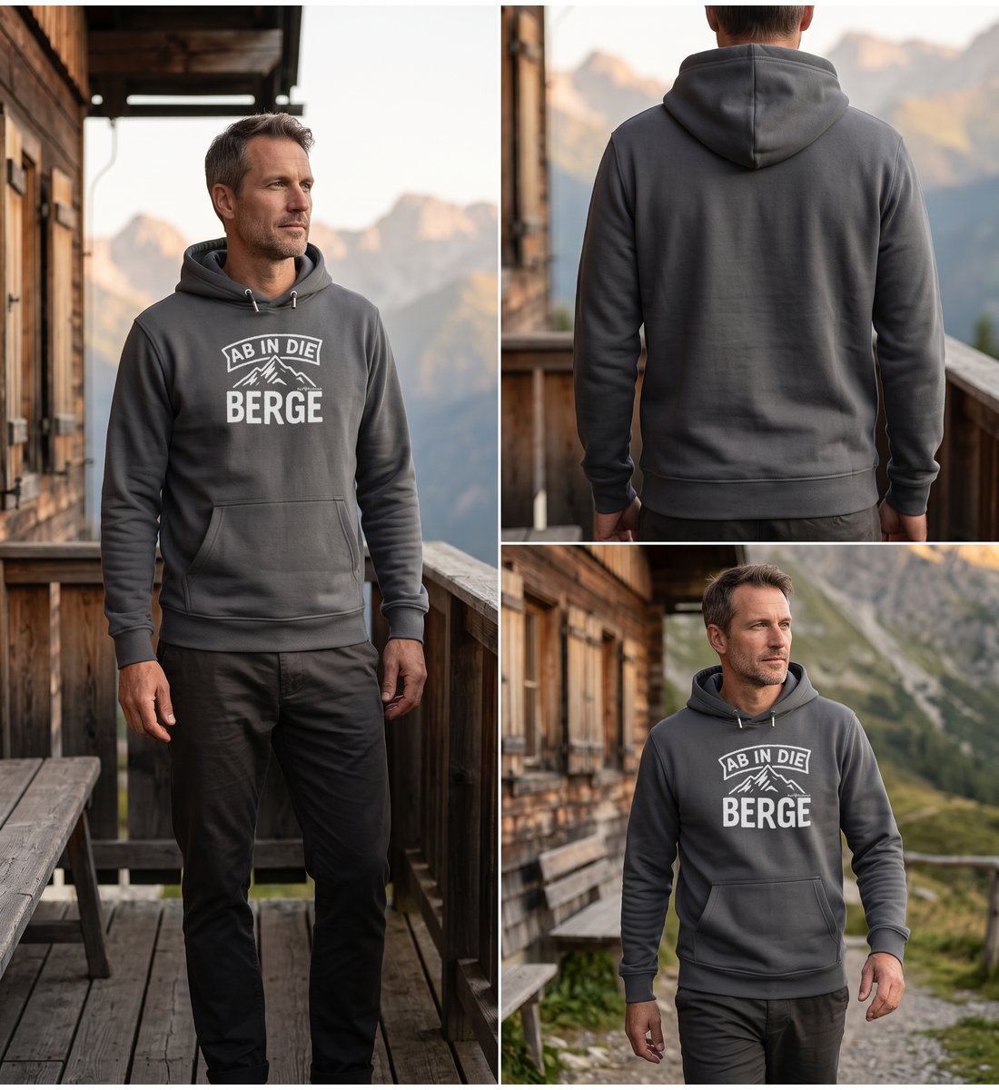 Modelbild India Ink Grey - Ab In Die Berge | Unisex Organic Hoodie von Rad&Rucksack