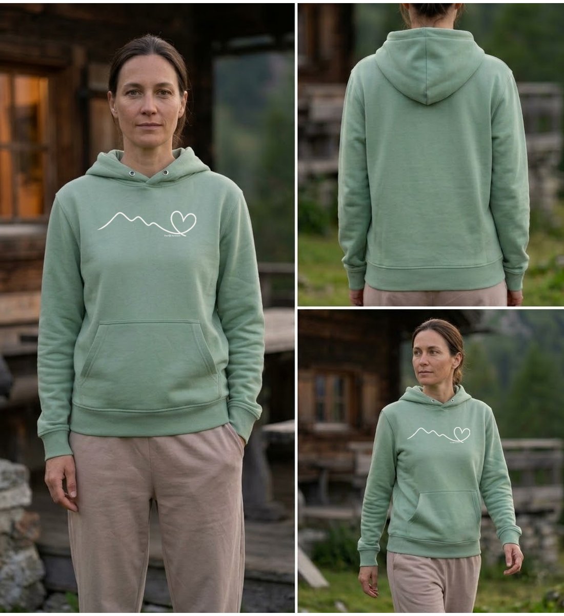 Modelbild Aloe - Berg Herz | Unisex Organic Hoodie von Rad&Rucksack