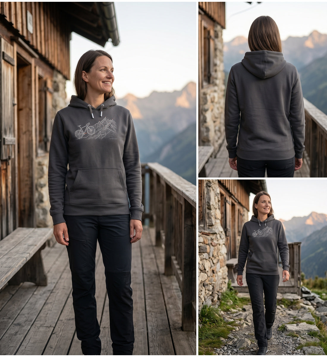 Modelbild India Ink Grey - Bike Mountain | Unisex Organic Hoodie von Rad&Rucksack
