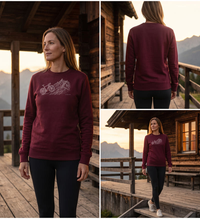 Modelbild Burgundy - Bike Mountain | Unisex Organic Pullover von Rad&Rucksack