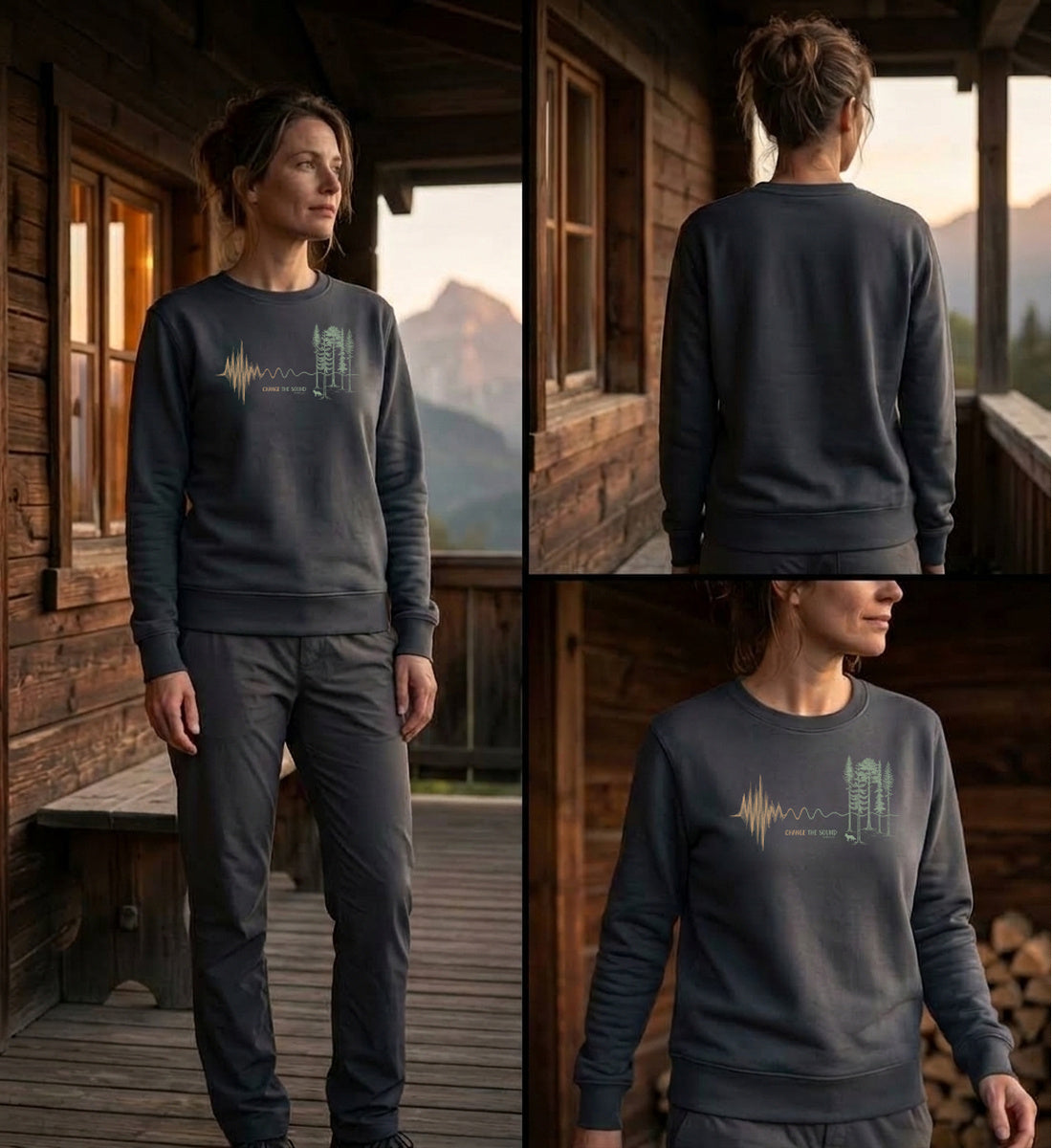 Modelbild India Ink Grey - Change the Sound | Unisex Organic Pullover von Rad&Rucksack