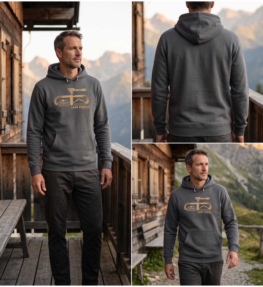 Modelbild India Ink Grey - Espresso 9 bar | Unisex Organic Hoodie von Rad&Rucksack