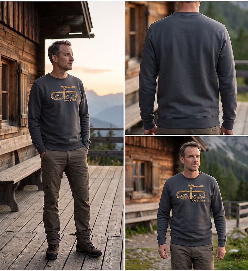Modelbild India Ink Grey - Espresso 9 bar | Unisex Organic Pullover von Rad&Rucksack