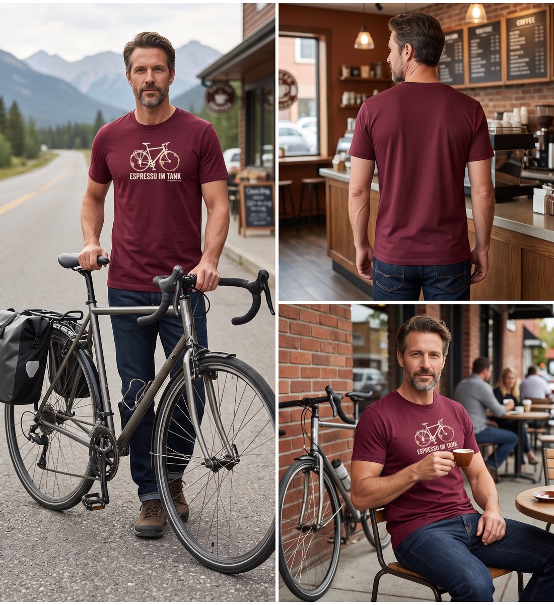 Modelbild Burgundy - Espresso Tour | Herren Premium Organic T-Shirt von Rad&Rucksack
