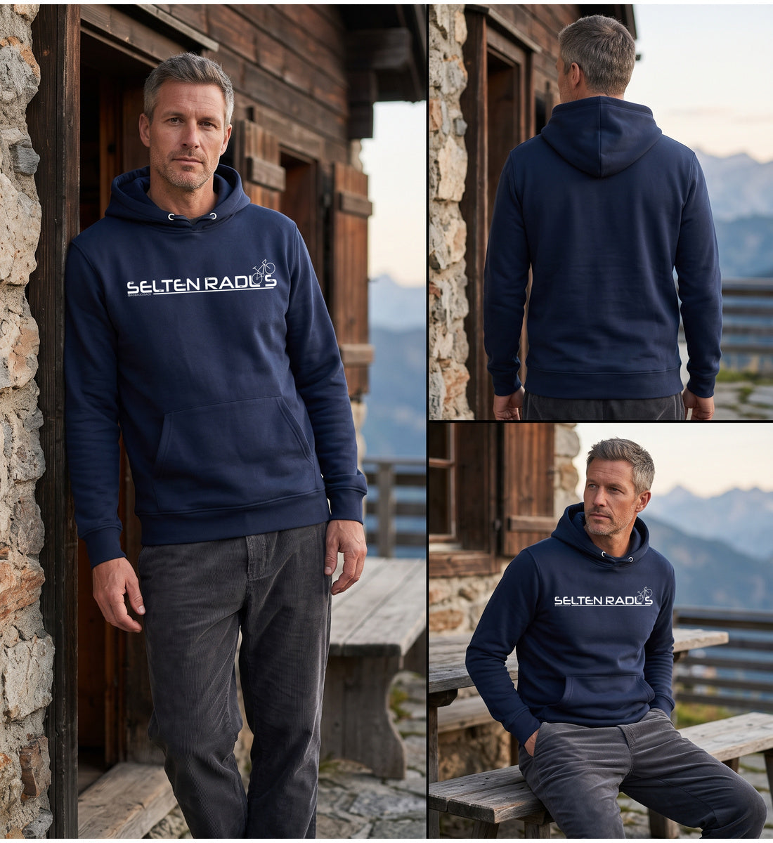 Modelbild French Navy - Selten-Radlos | Unisex Organic Hoodie von Rad&Rucksack