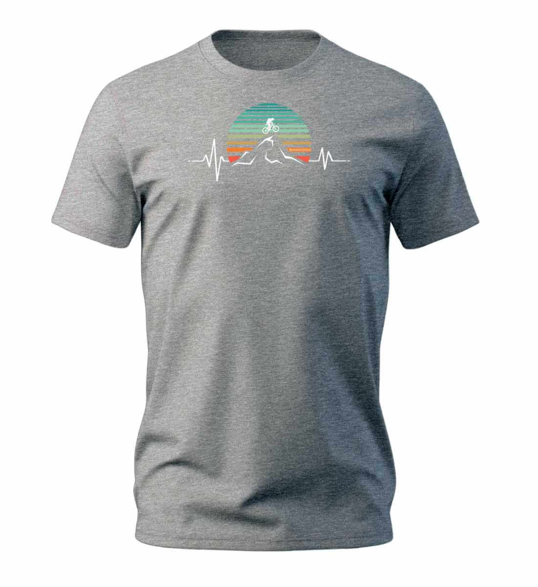 Mountainbike Herzschlag T-Shirt Herren Grau-Melange (Heather Grey) – Produktbild (100% Bio-Baumwolle) von Rad&Rucksack