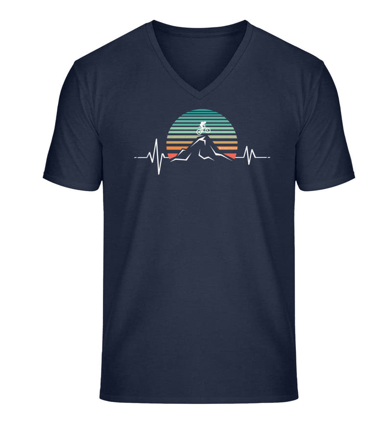 Mountainbike Herzschlag | Herren V-Neck Premium Organic T-Shirt in French Navy von Rad&Rucksack