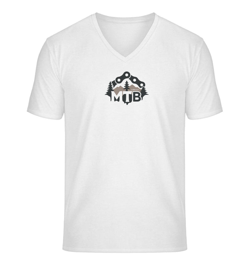 MTB V-Neck T-Shirt Herren in Weiß (White) – Produktbild (100% Bio-Baumwolle) von Rad&Rucksack