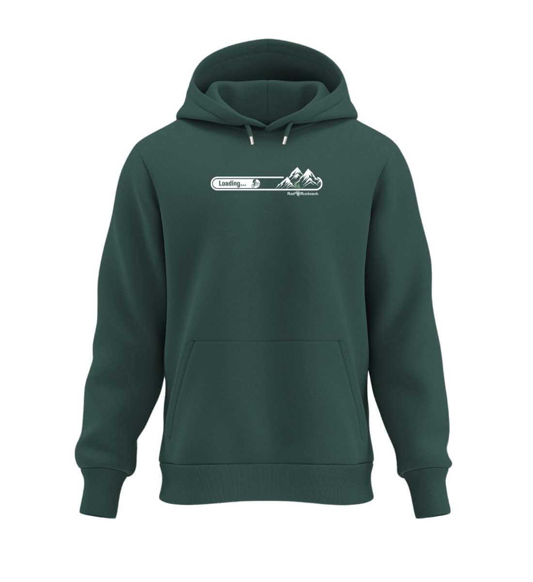 MTB Loading Kapuzenpullover in Tannengrün (Glazed Green) – Produktbild (350 g/m² Bio-Baumwolle) von Rad&Rucksack