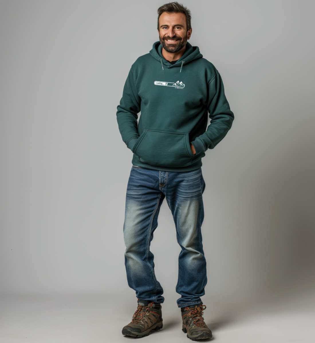 Warmer Hüttentour Hoodie MTB Loading – Detailaufnahme (350 g/m² Bio-Baumwolle) von Rad&Rucksack