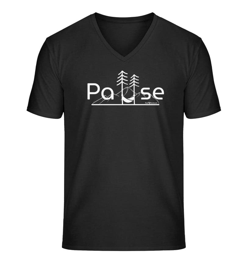 Natur Pause | Herren V-Neck Premium Organic T-Shirt in Black von Rad&Rucksack
