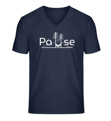 Outdoor V-Neck T-Shirt Natur Pause Herren in Dunkelblau (French Navy) – Produktbild (100% Bio-Baumwolle) von Rad&Rucksack