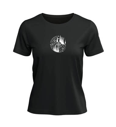 Outdoor T-Shirt Naturmensch Damen in Schwarz – Produktbild (100% Bio-Baumwolle) von Rad&Rucksack