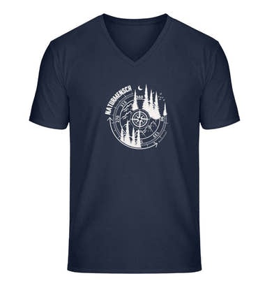 Geschenk Naturmensch V-Neck T-Shirt in Dunkelblau (French Navy) – Produktbild (100% Bio-Baumwolle) von Rad&Rucksack