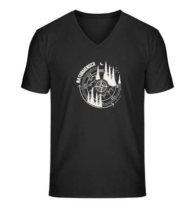 Naturmensch V-Neck T-Shirt Herren in Schwarz – Produktbild (100% Bio-Baumwolle) von Rad&Rucksack