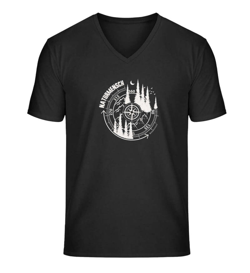 Naturmensch V-Neck T-Shirt Herren in Schwarz – Produktbild (100% Bio-Baumwolle) von Rad&Rucksack