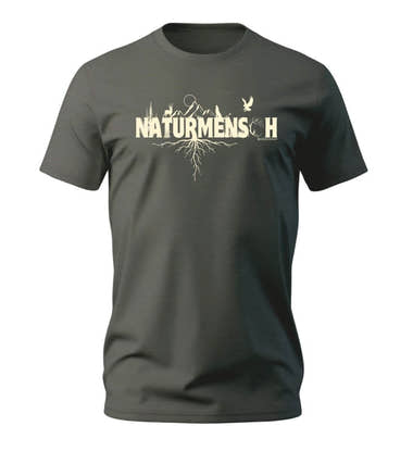 Outdoor T-Shirt Naturmenschen Herren in Olivgrün (Khaki) – Produktbild (100% Bio-Baumwolle) von Rad&Rucksack