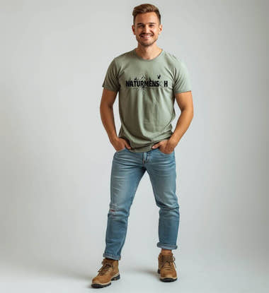 Geschenk Naturmenschen T-Shirt – Modelbild (100% Bio-Baumwolle) von Rad&Rucksack