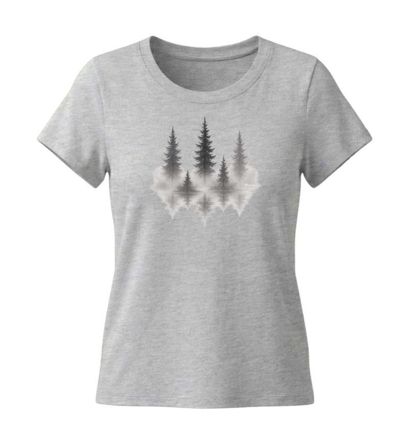 Nebelwald T-Shirt Damen Tailliert in Grau-Melange (Heather Grey) – Produktbild (155 g/m² Bio-Baumwolle, tailliert) von Rad&Rucksack
