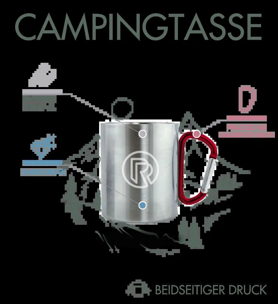 Nebelwald | Edelstahltasse mit Karabinergriff von Rad&Rucksack - am Model präsentiert