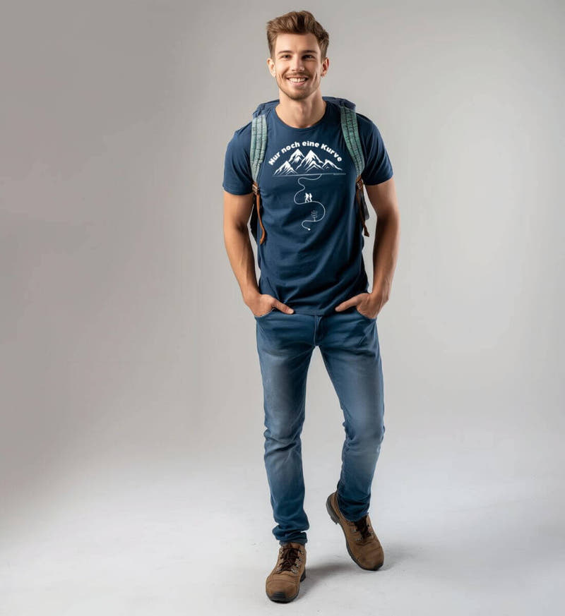 Nur noch eine Kurve | Herren Premium Organic T-Shirt von Rad&Rucksack - am Model präsentiert