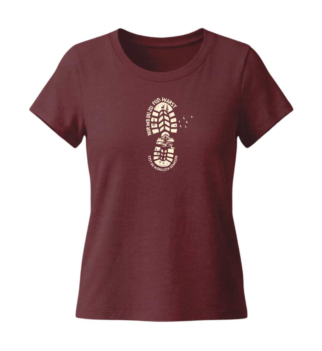 Nur wo du zu Fuß warst | Damen Premium Organic T-Shirt (Fitted) in Burgundy von Rad&Rucksack