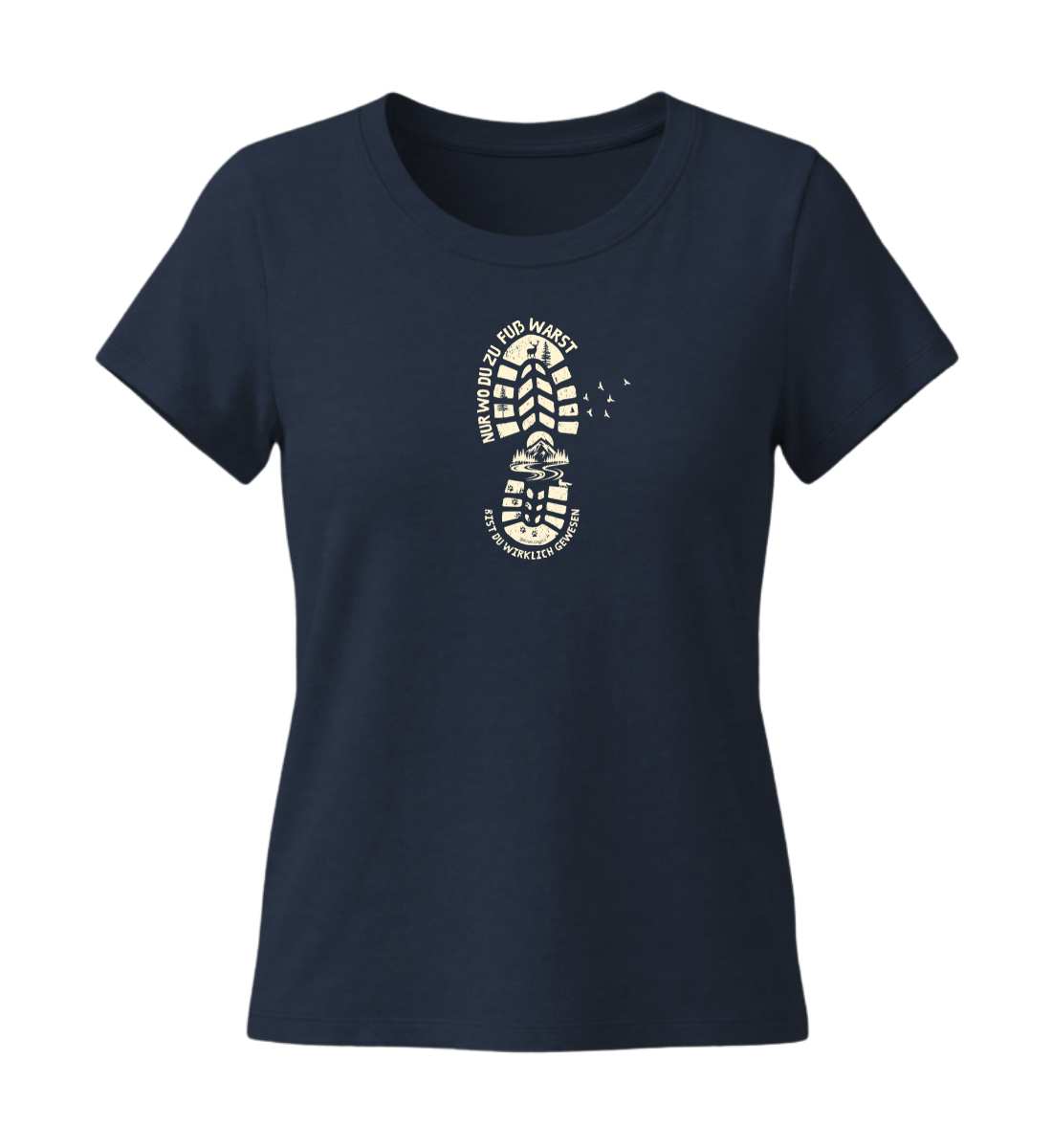 Nur wo du zu Fuß warst | Damen Premium Organic T-Shirt (Fitted) in French Navy von Rad&Rucksack