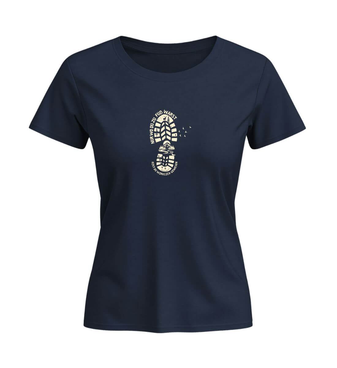 Nur wo du zu Fuß warst | Damen Premium Organic T-Shirt (Fitted) in French Navy von Rad&Rucksack