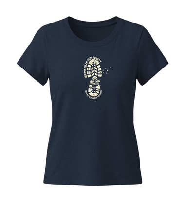 Nur Wo Du zu Fuß Warst T-Shirt Damen Dunkelblau (French Navy) – Produktbild (155 g/m² Bio-Baumwolle, tailliert) von Rad&Rucksack