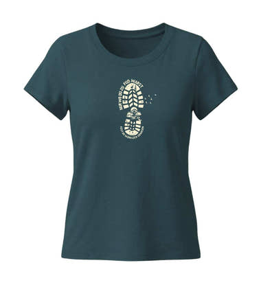 Nur Wo Du zu Fuß Warst T-Shirt Damen Blaugrün (Stargazer) – Produktbild (155 g/m² Bio-Baumwolle, tailliert) von Rad&Rucksack