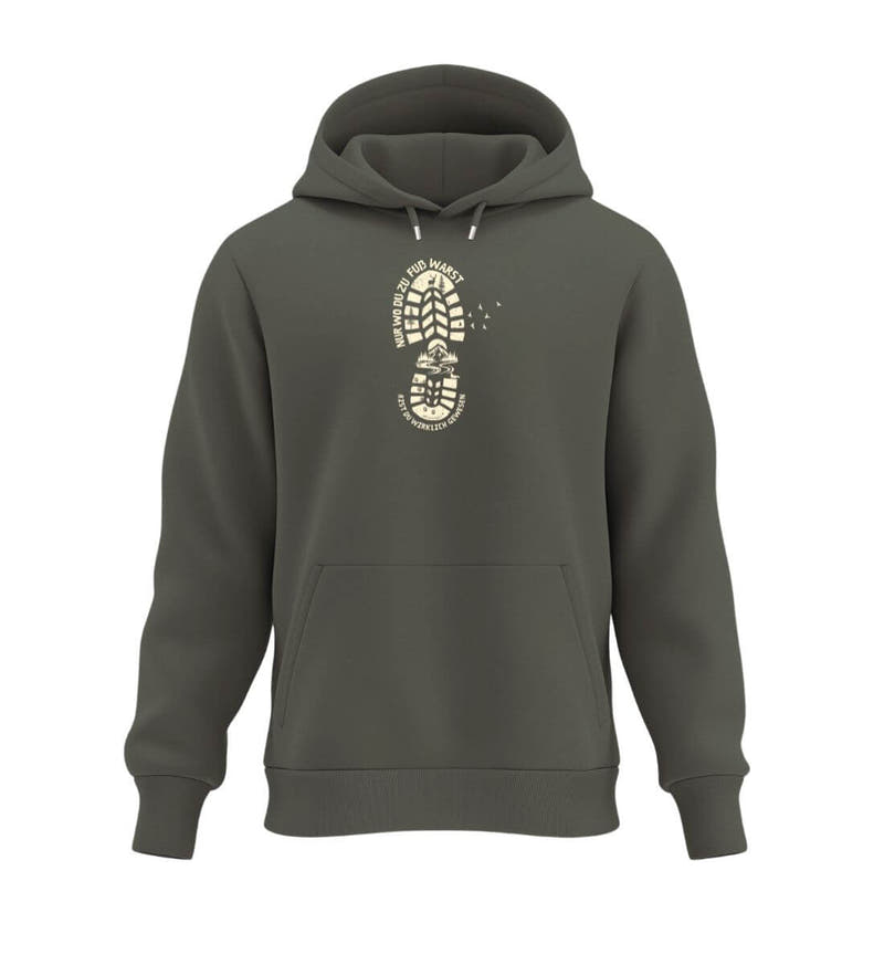 Nur wo du zu Fuß warst | Unisex Organic Hoodie in Khaki von Rad&Rucksack