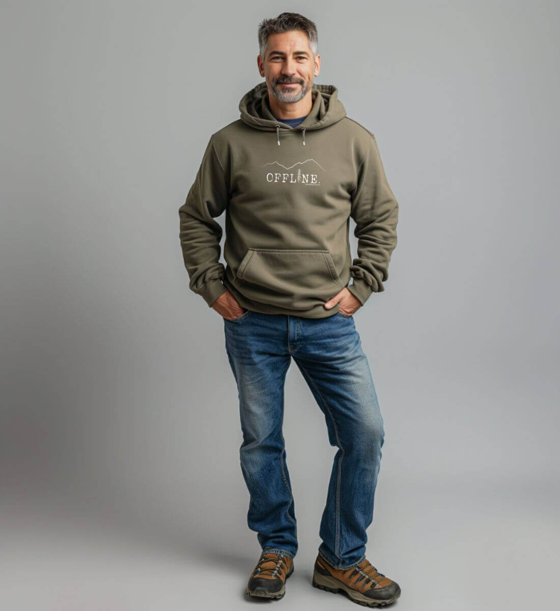 Offline. | Herren Premium Organic Hoodie von Rad&Rucksack - weitere Modelansicht 2