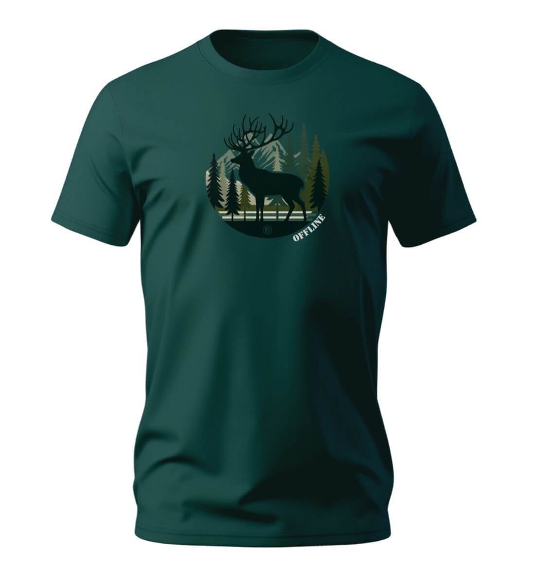 Outdoor T-Shirt Offline Hirsch Herren in Tannengrün (Glazed Green) – Produktbild (100% Bio-Baumwolle) von Rad&Rucksack