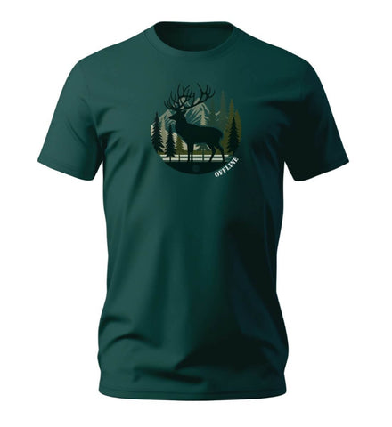 Outdoor T-Shirt Offline Hirsch Herren in Tannengrün (Glazed Green) – Produktbild (100% Bio-Baumwolle) von Rad&Rucksack