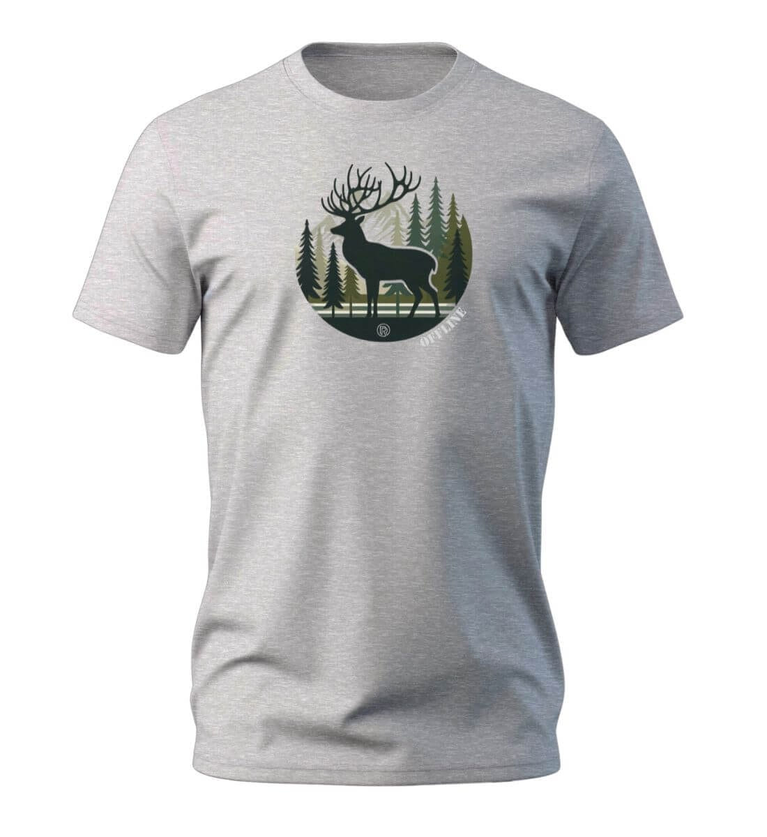 Offline Hirsch T-Shirt Herren Grau-Melange (Heather Grey) – Produktbild (100% Bio-Baumwolle) von Rad&Rucksack