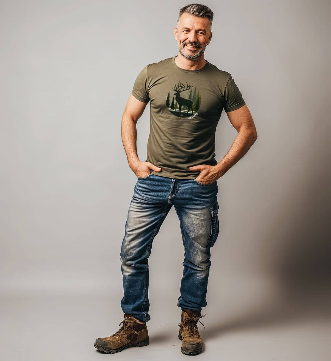 Geschenk Offline Hirsch T-Shirt – Modelbild (100% Bio-Baumwolle) von Rad&Rucksack