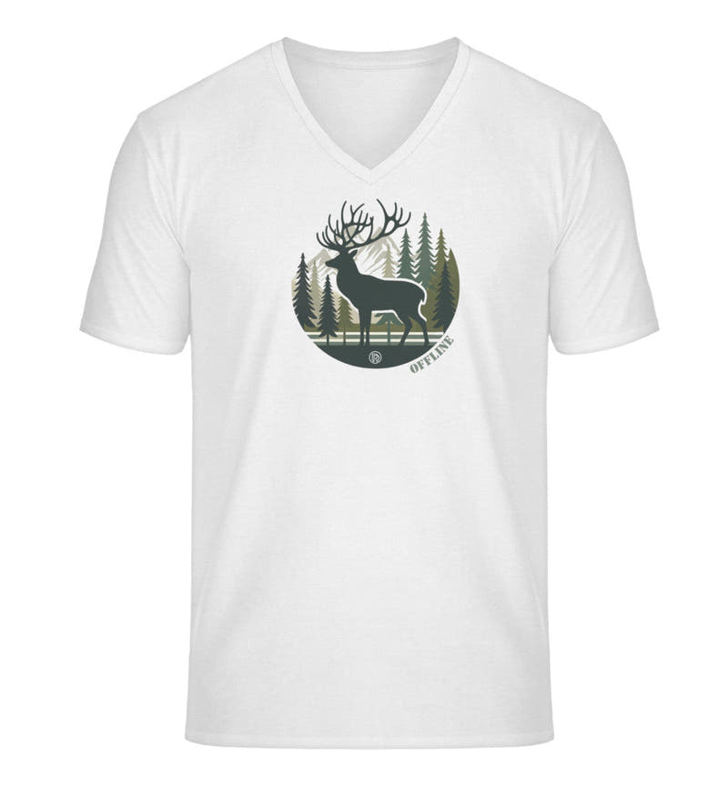 Offline Hirsch | Herren V-Neck Premium Organic T-Shirt in White von Rad&Rucksack