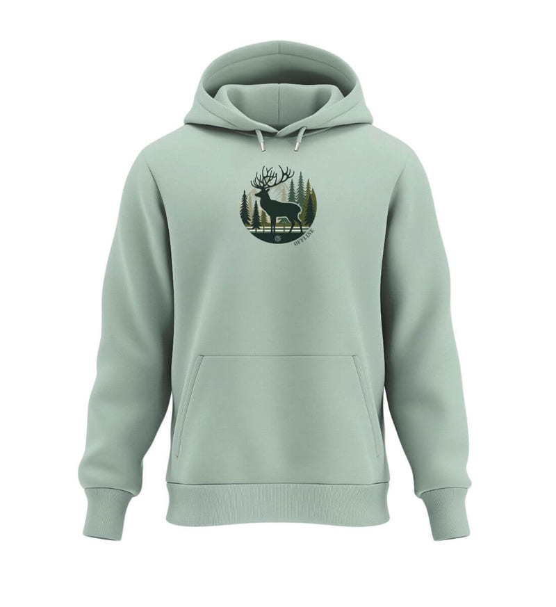 Offline Hirsch Hoodie in Salbeigrün (Aloe) – Produktbild (350 g/m² Bio-Baumwolle) von Rad&Rucksack