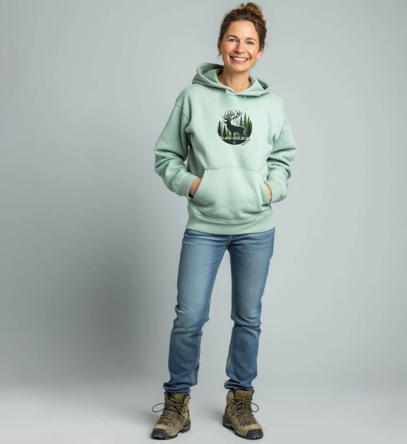 Offline Hirsch | Unisex Organic Hoodie von Rad&Rucksack - am Model präsentiert