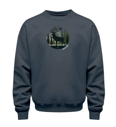 Offline Hirsch Sweatshirt in Blaugrau (India Ink Grey) – Produktbild (350 g/m² Bio-Baumwolle) von Rad&Rucksack