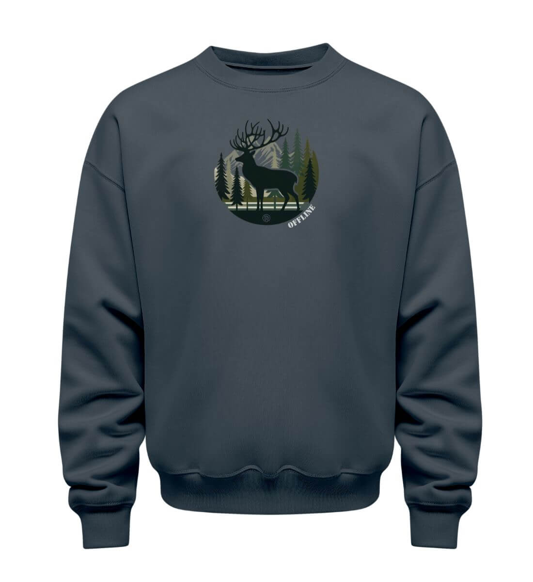 Offline Hirsch | Unisex Organic Pullover in India Ink Grey von Rad&Rucksack