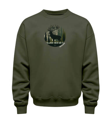 Offline Hirsch Pullover in Olivgrün (Khaki) – Produktbild (350 g/m² Bio-Baumwolle) von Rad&Rucksack