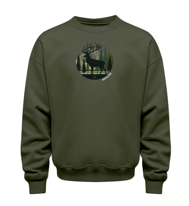 Offline Hirsch Pullover in Olivgrün (Khaki) – Produktbild (350 g/m² Bio-Baumwolle) von Rad&Rucksack