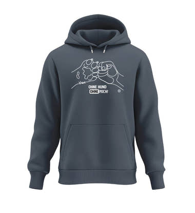 Warmer Hüttentour Hoodie ohne Hund ohne Mich in Blaugrau (India Ink Grey) – Produktbild (350 g/m² Bio-Baumwolle) von Rad&Rucksack