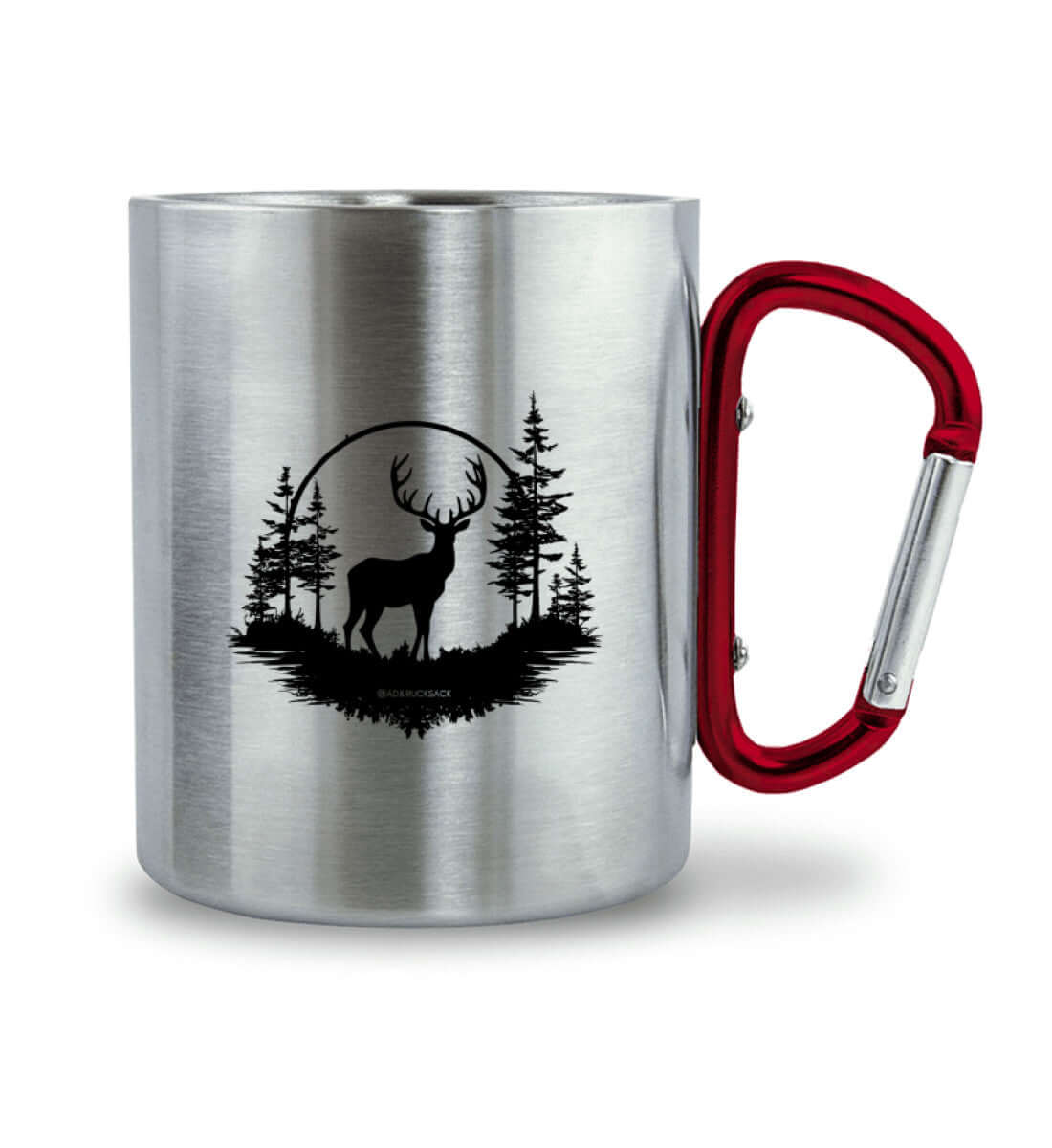 Wald Hirsch | Edelstahltasse mit Karabinergriff | Farbe: Roter Karabiner | Rad&Rucksack