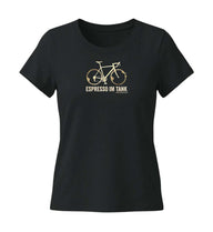 Rennrad & Kaffee T-Shirt Damen Tailliert in Schwarz (Black) – Produktbild (155 g/m² Bio-Baumwolle, tailliert) von Rad&Rucksack