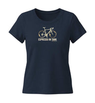 Outdoor T-Shirt Rennrad & Kaffee Damen in Dunkelblau (French Navy) – Produktbild (155 g/m² Bio-Baumwolle, tailliert) von Rad&Rucksack