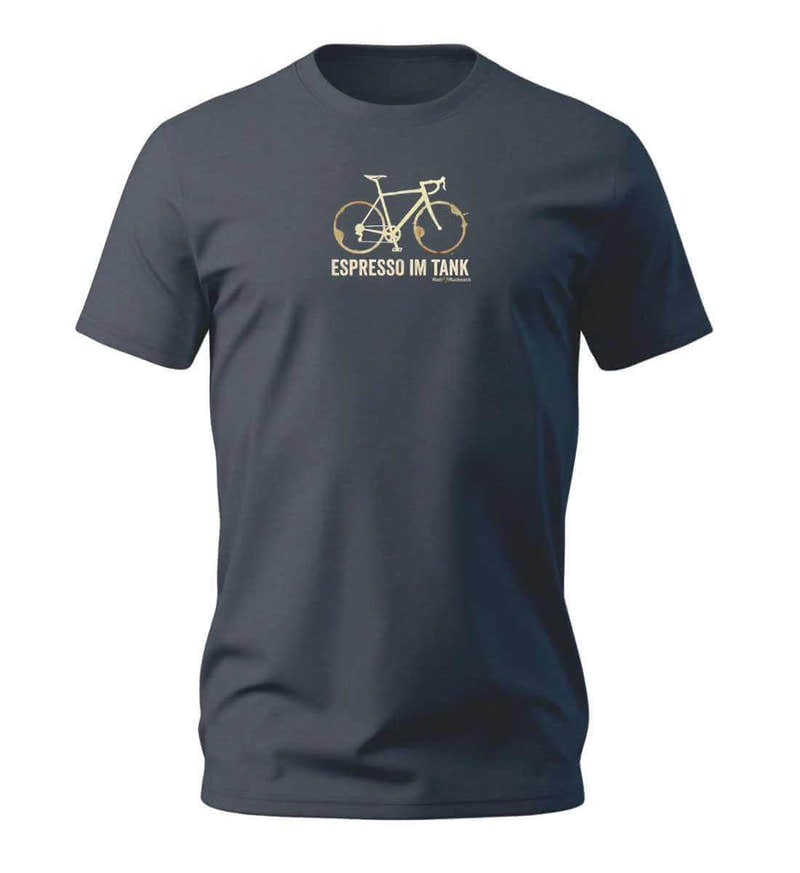Rennrad & Kaffee T-Shirt Herren in Blaugrau (India Ink Grey) – Produktbild (100% Bio-Baumwolle) von Rad&Rucksack
